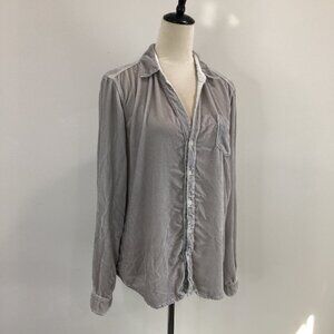 CP SHADES Gray Velvet/Velour Silk Blend Long Sleeve Button Shirt